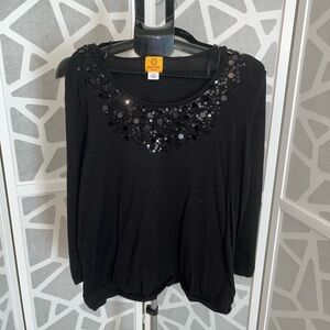 Ruby Red Sequin Knit Black Top Womens Plus Size 1X